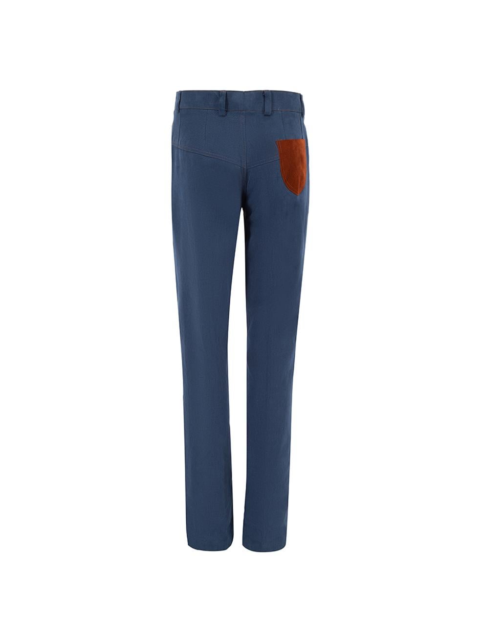 Sanne Women's Blue Trousers with Brown Accent In Good Condition For Sale In London, GB