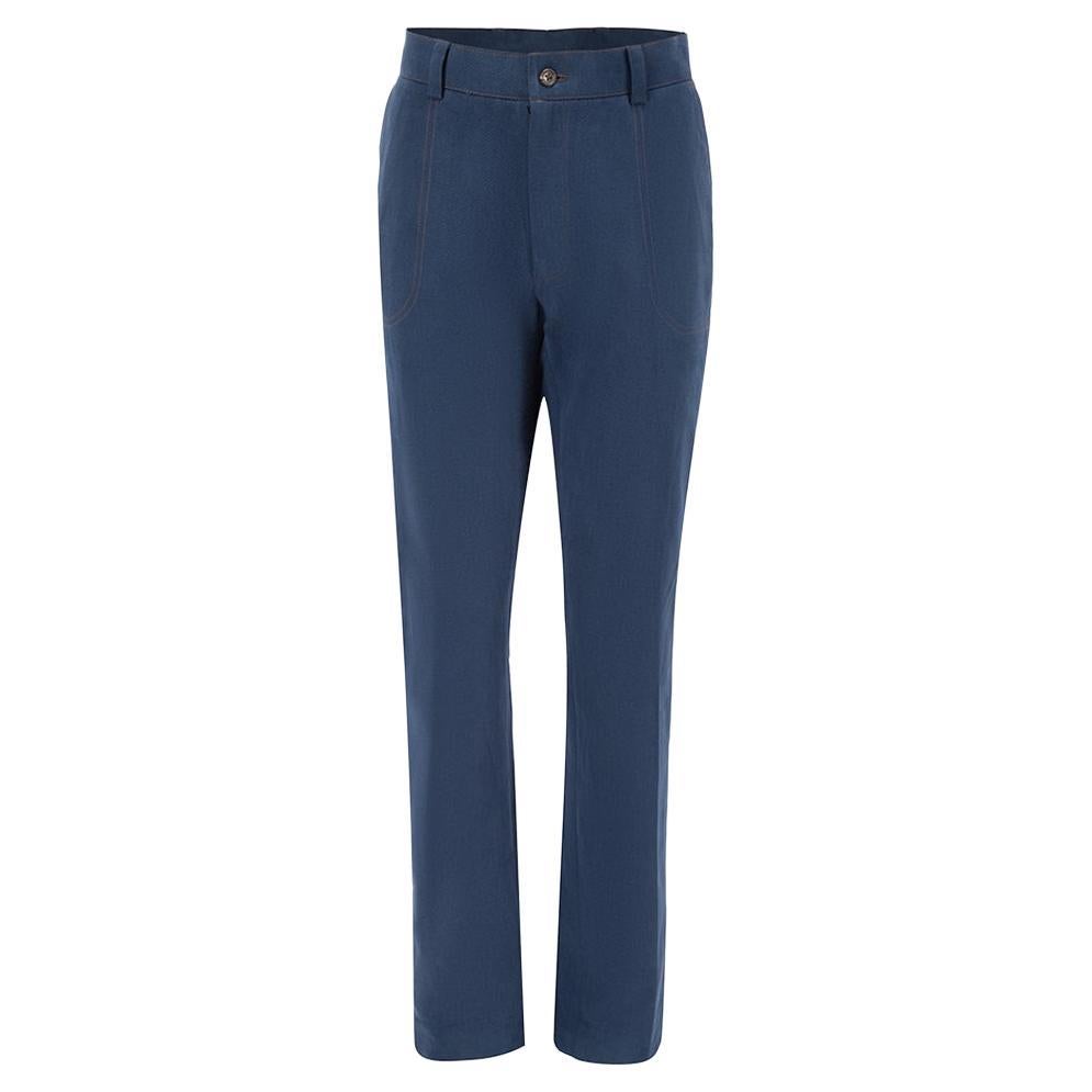 Pantalon bleu pour femme Sanne avec accents bruns en vente