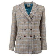 Sanne Women's Grey Check Blue Jewel Detail Blazer