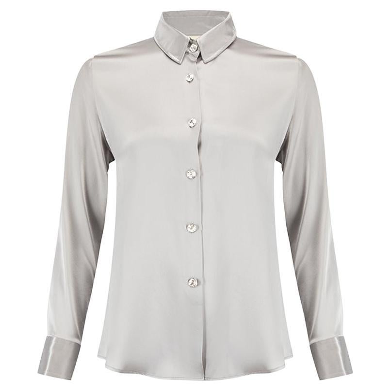 Sanne Women's Grey Silk Gemstone Buttons Shirt For Sale
