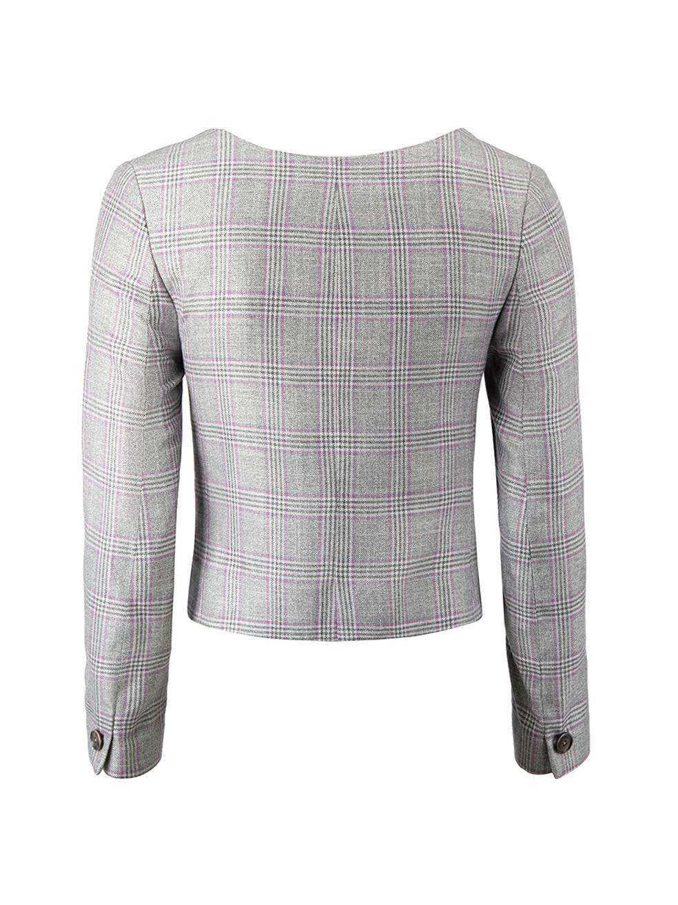 Sanne Women's Grey Tartan Cropped Jacket In New Condition For Sale In London, GB