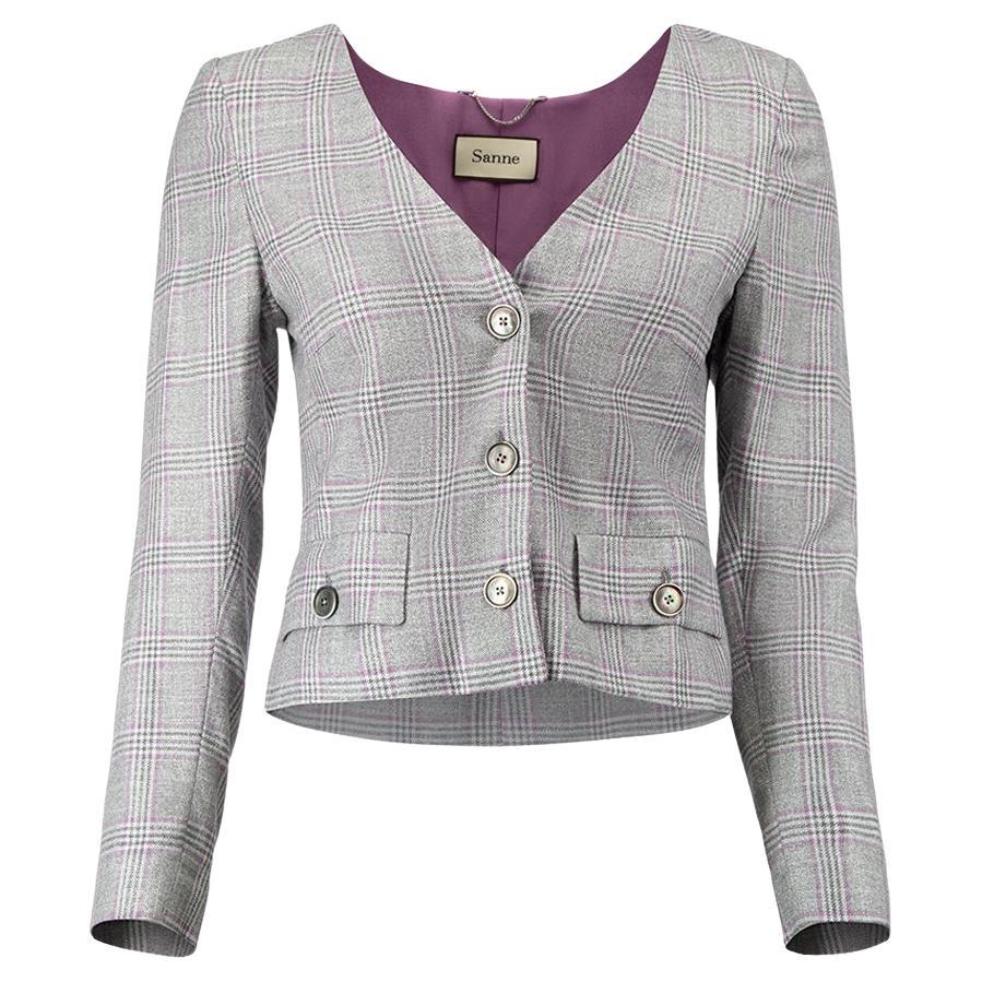 Sanne Women's Grey Tartan Cropped Jacket (Veste croisée écossaise grise) en vente