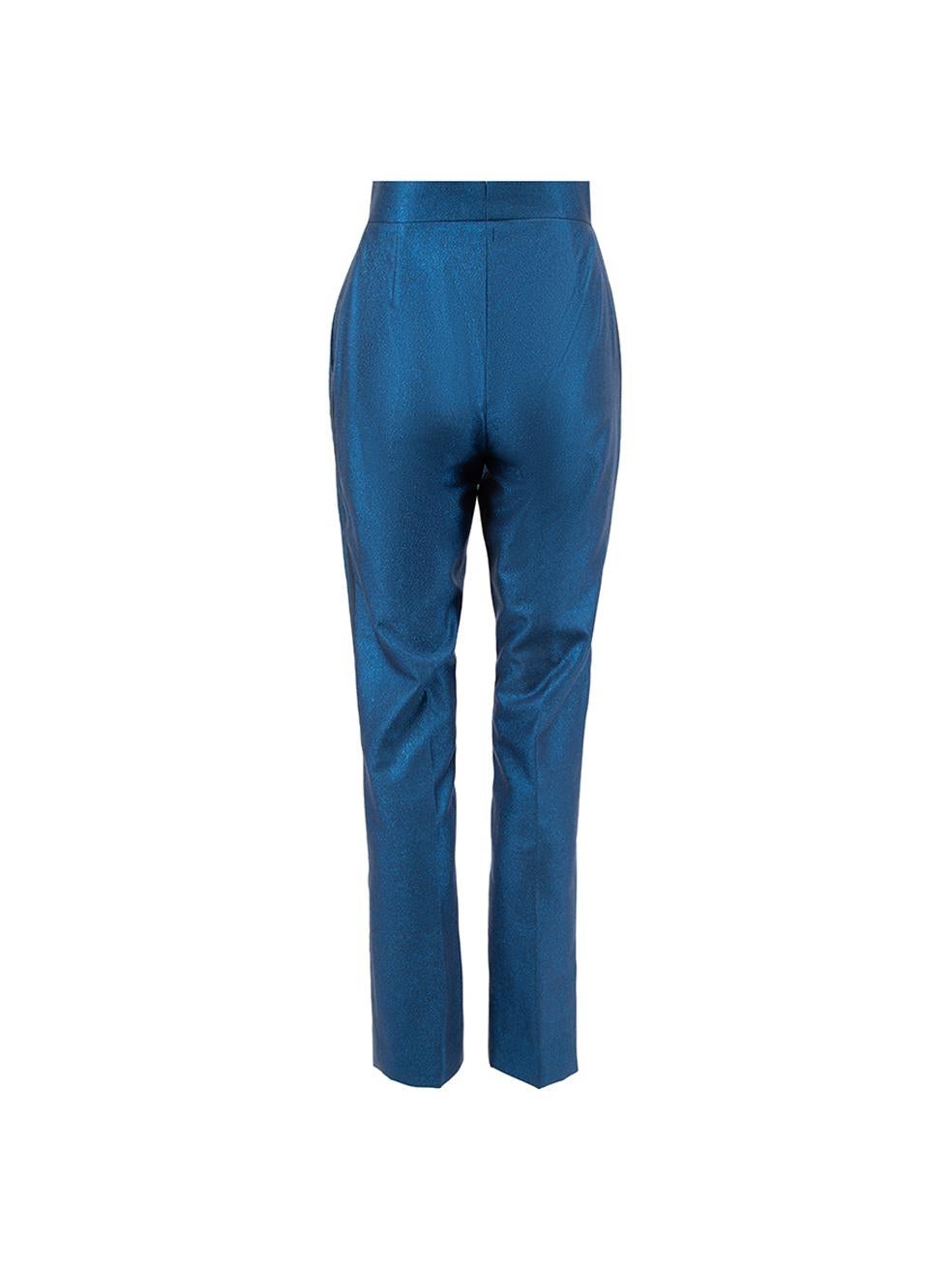Sanne Women's Metallic Blue Straight Leg Trousers In New Condition For Sale In London, GB
