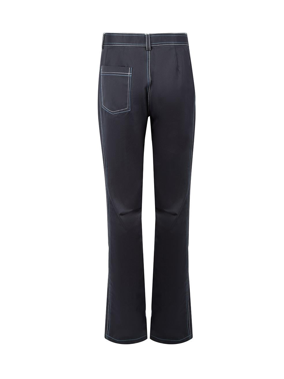 Sanne Women's Navy Contrast Stitch Straight Leg Trousers In Good Condition For Sale In London, GB