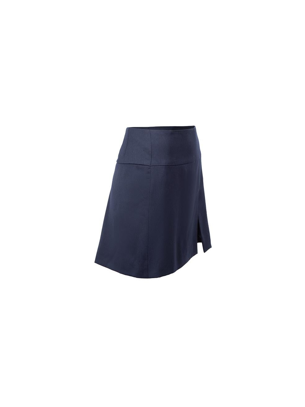 CONDITION is Never Worn. No visible wear to skirt is evident on this used Sanne designer sample item. 
 
 Details
  Designer sample item
 Navy
 Wool
 Mini skirt
 Front slit
 Back zip closure
 
 
 Made in London
 
 Composition
 NO COMPOSITION LABEL