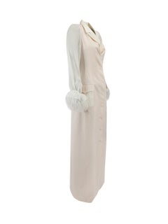 Sanne Women's White & Pink Feather Trim Long Coat
