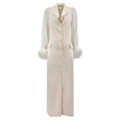 Sanne Women's White & Pink Feather Trim Long Coat