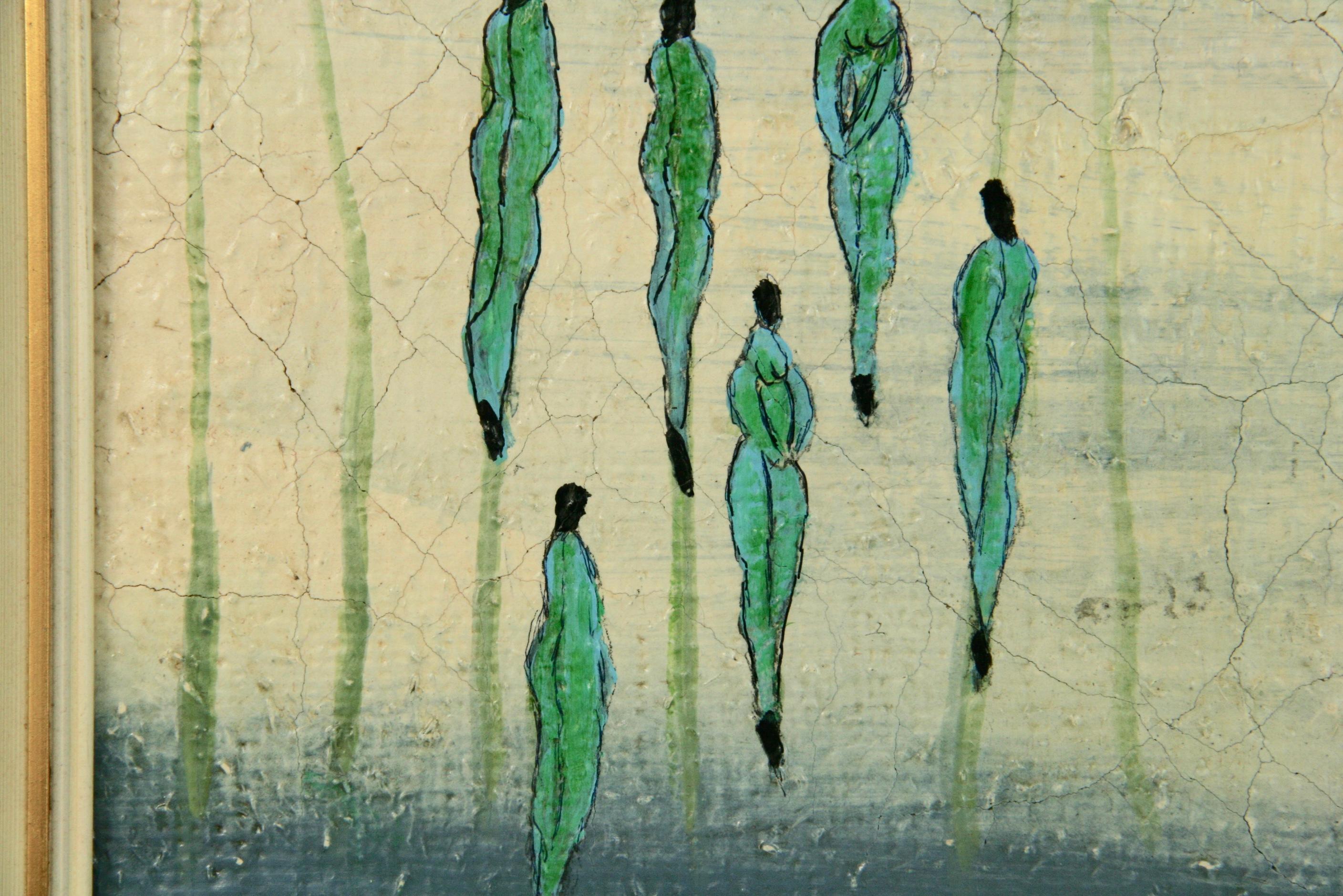 Antique French Desnudos Azules Surrealistas Figurativos Años 40 Firmado Sannaro - Painting de Sannoro
