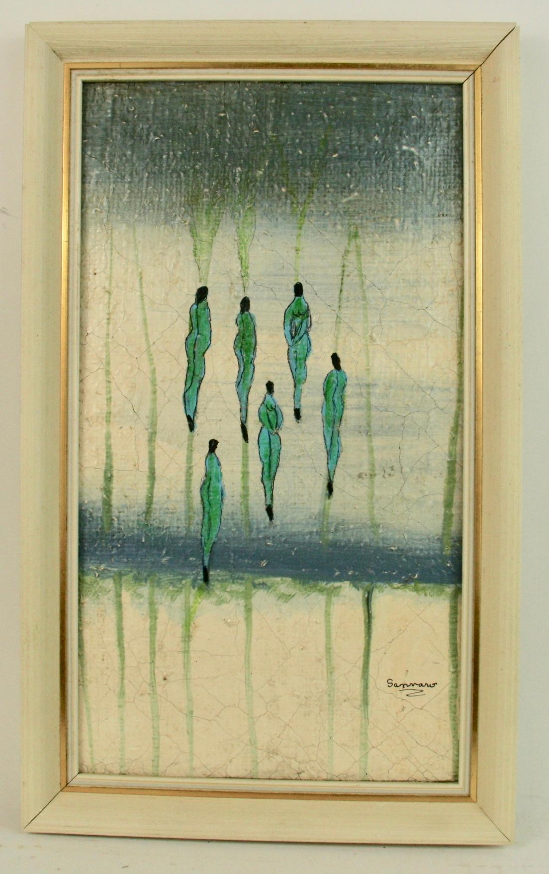 Antique French Desnudos Azules Surrealistas Figurativos Años 40 Firmado Sannaro 1