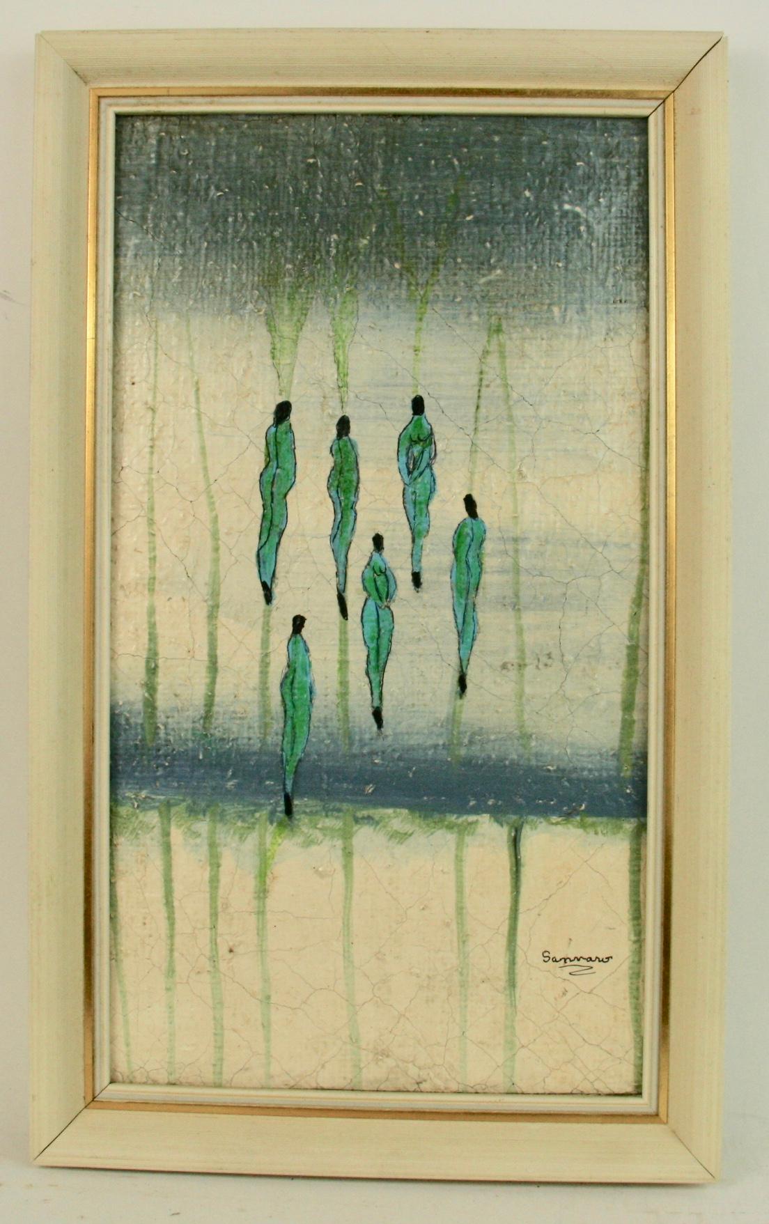 Blue Surreal Figurative Abstract 1940's Signed Sannaro For Sale 2