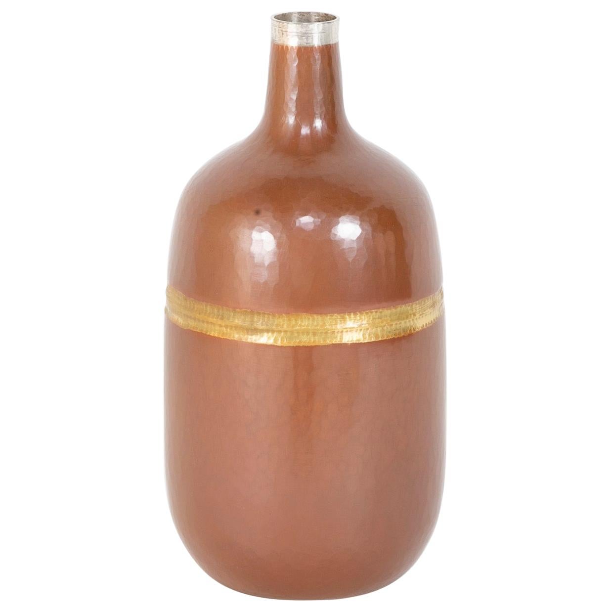 Sano Hiroshi Hammered Ikebana Copper Vase with Gold & Silver Gilding