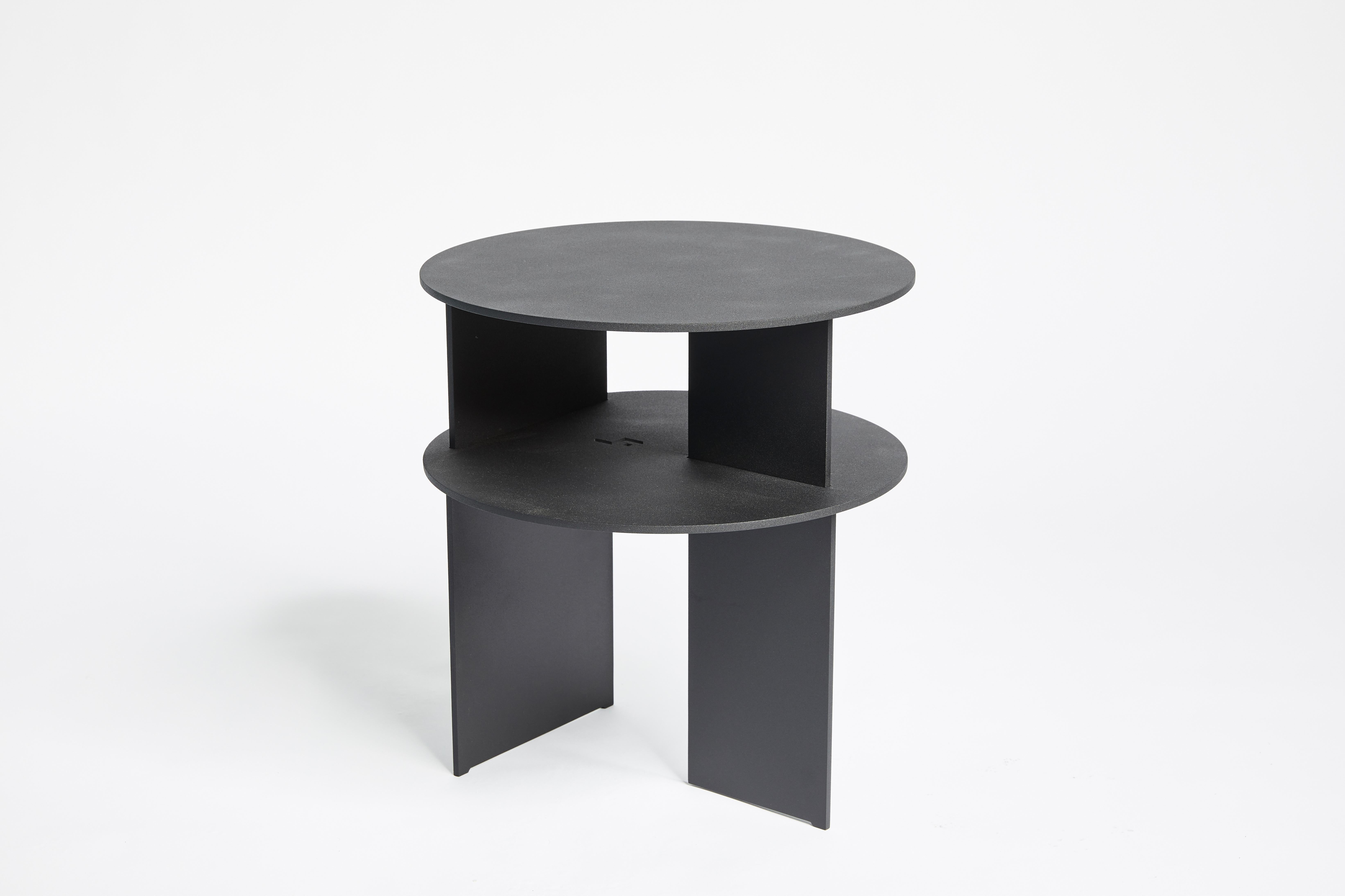 Sanora Side Table by Ben Barber Studio
Dimensions: Ø 40.6 x 45.72 cm
Materials: aluminum powder coat

Custom sizing upon request.
Custom finishes upon request.

Two-teir table constructed from precision cut 1/4” aluminium. Powder-coated to produce a