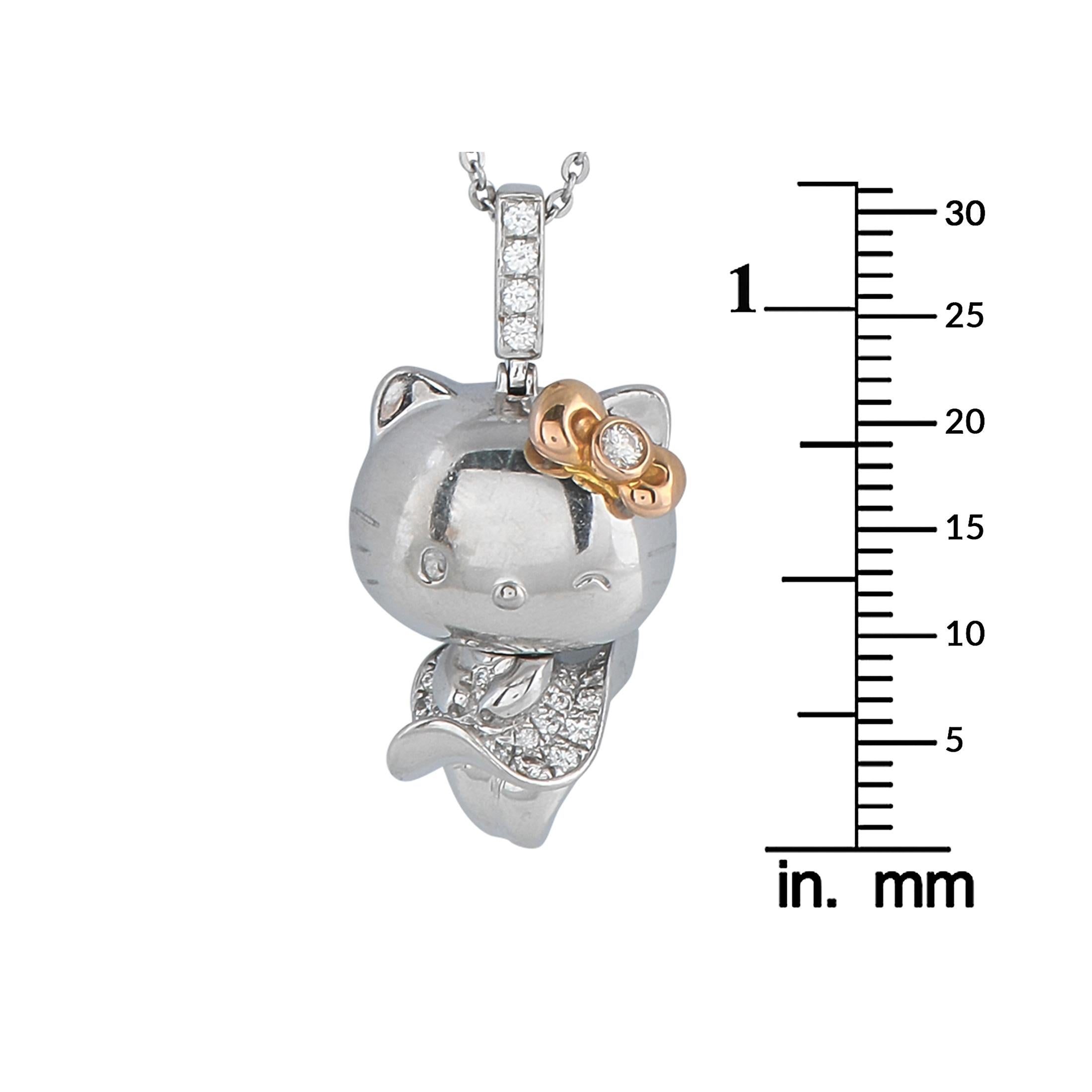 Women's Sanrio Hello Kitty 18K White and Rose Gold 0.57ct Diamond Pendant Necklace For Sale