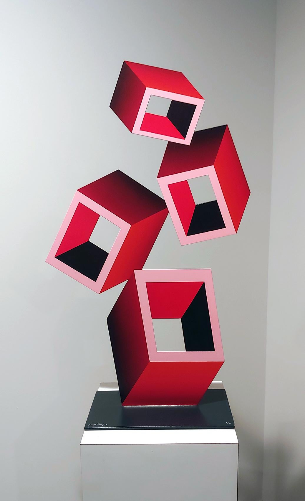 Sanseviero Still-Life Sculpture - "4 Red Boxes" illusion sculpture, 