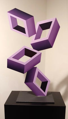 „4 Violette Schachteln mit Illusion-Skulptur“   28x17x8"  Emaille und Metall 
