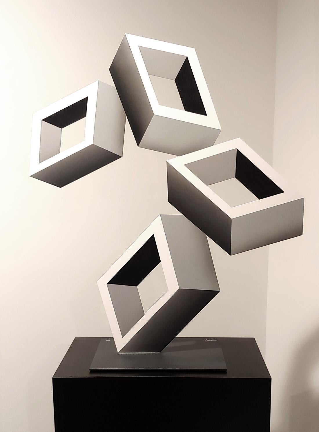 „4 Weiße Schachteln Illusion-Skulptur“ – Sculpture von Sanseviero