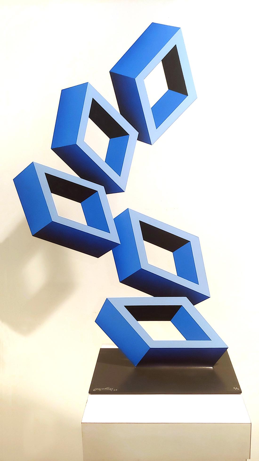 5 Blue Boxes Illusion Sculpture