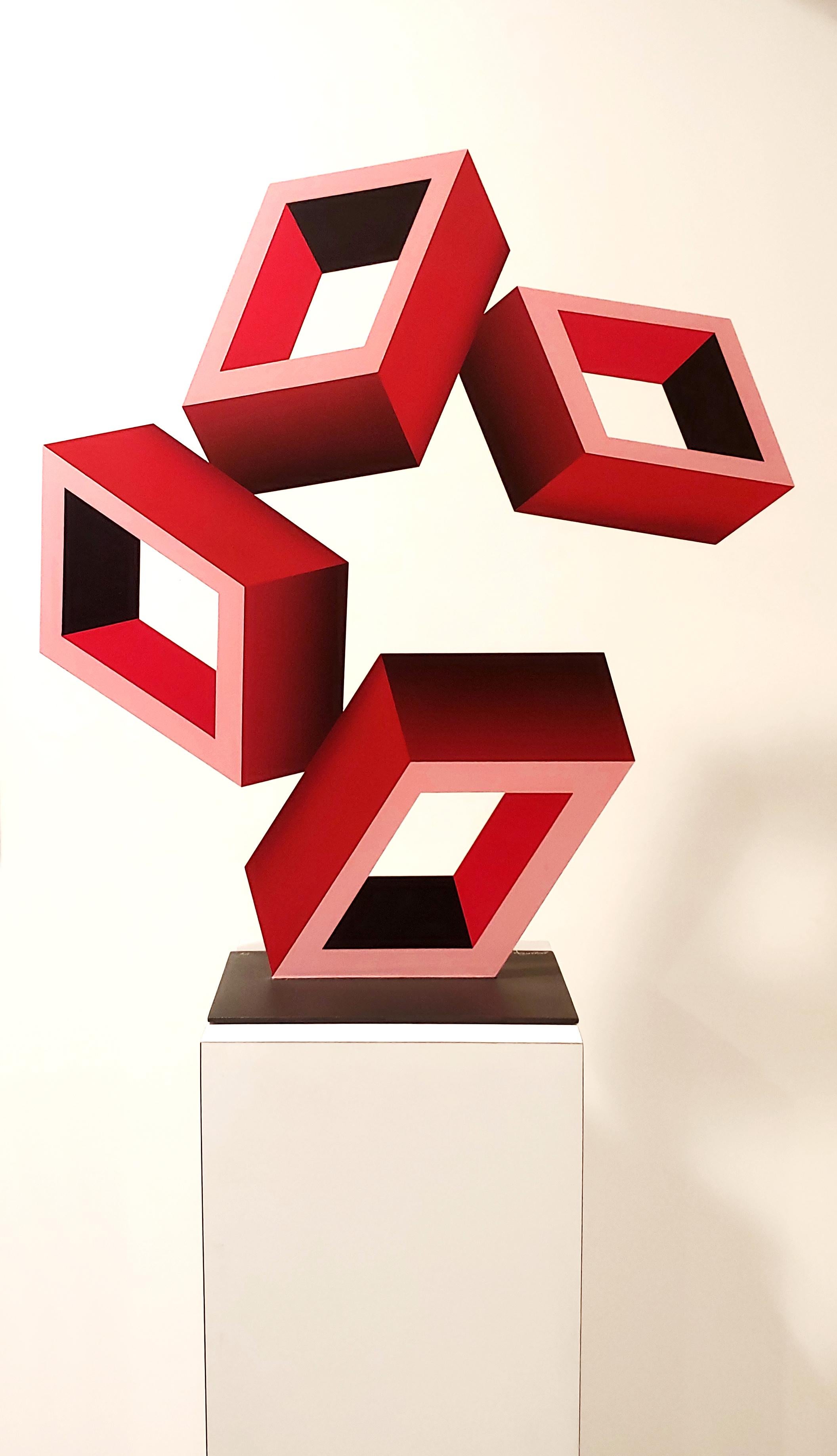 „4 RED Boxes illusion Skulptur“  2022  28x25x8