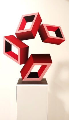 "4 RED Boxes illusion sculpture"  2022  28x25x8"