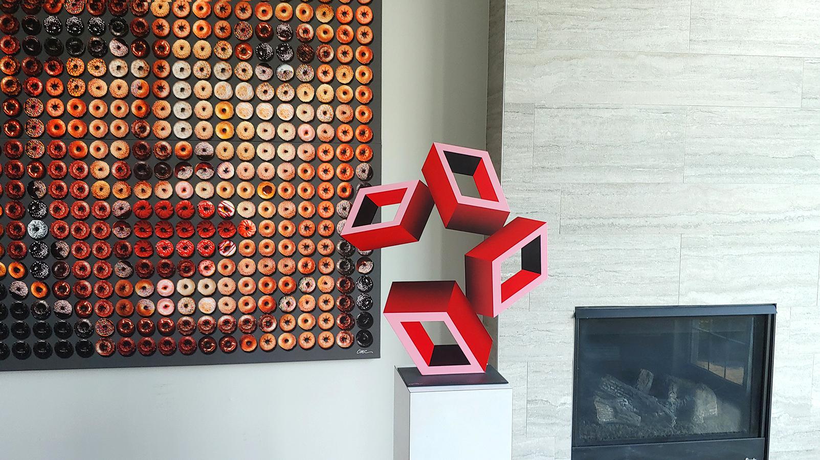 „4 RED Boxes illusion Skulptur“  2022  28x25x8