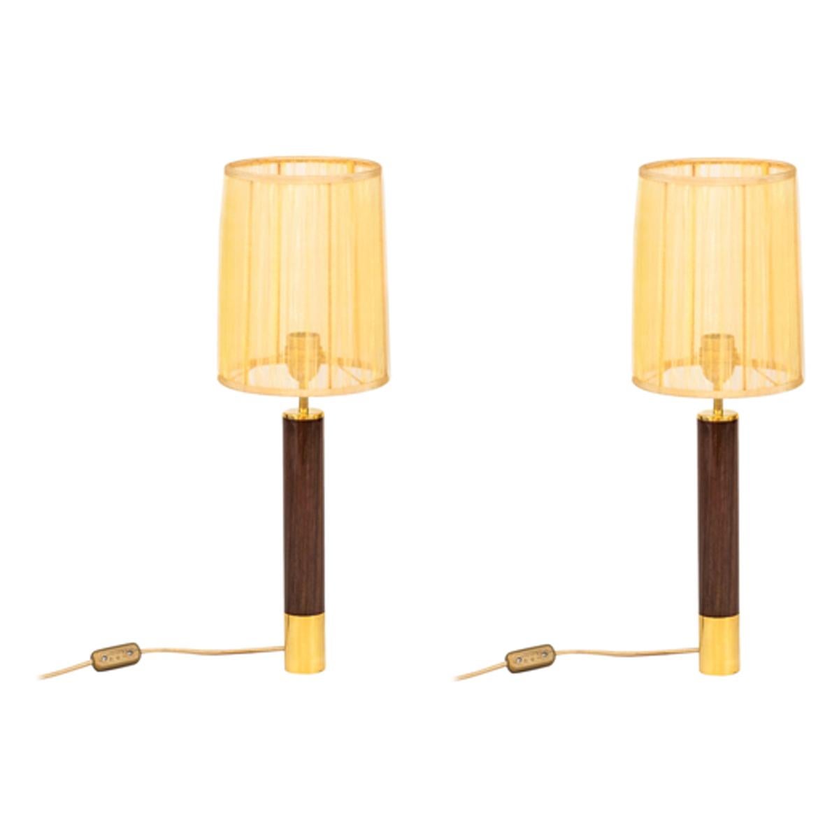 Sansta & Cole, Pair of Lamps in Rosewood and Gilt Brass, 1980s For Sale