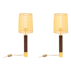 Sansta & Cole:: Paire de lampes en bois de rose et laiton doré:: années 1980