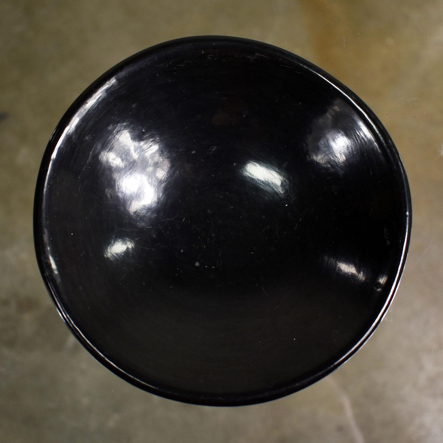 Santa Clara Native American Black Pottery Dish Signed Ethel Gutierrez-Yazza 7