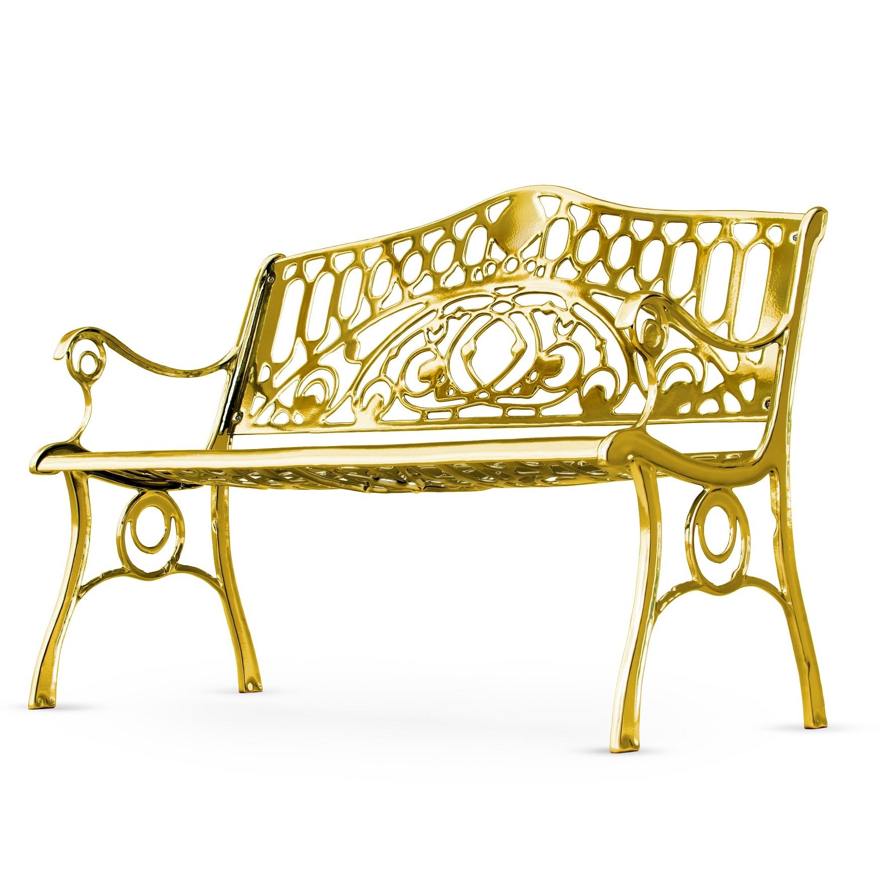 gold metal bench
