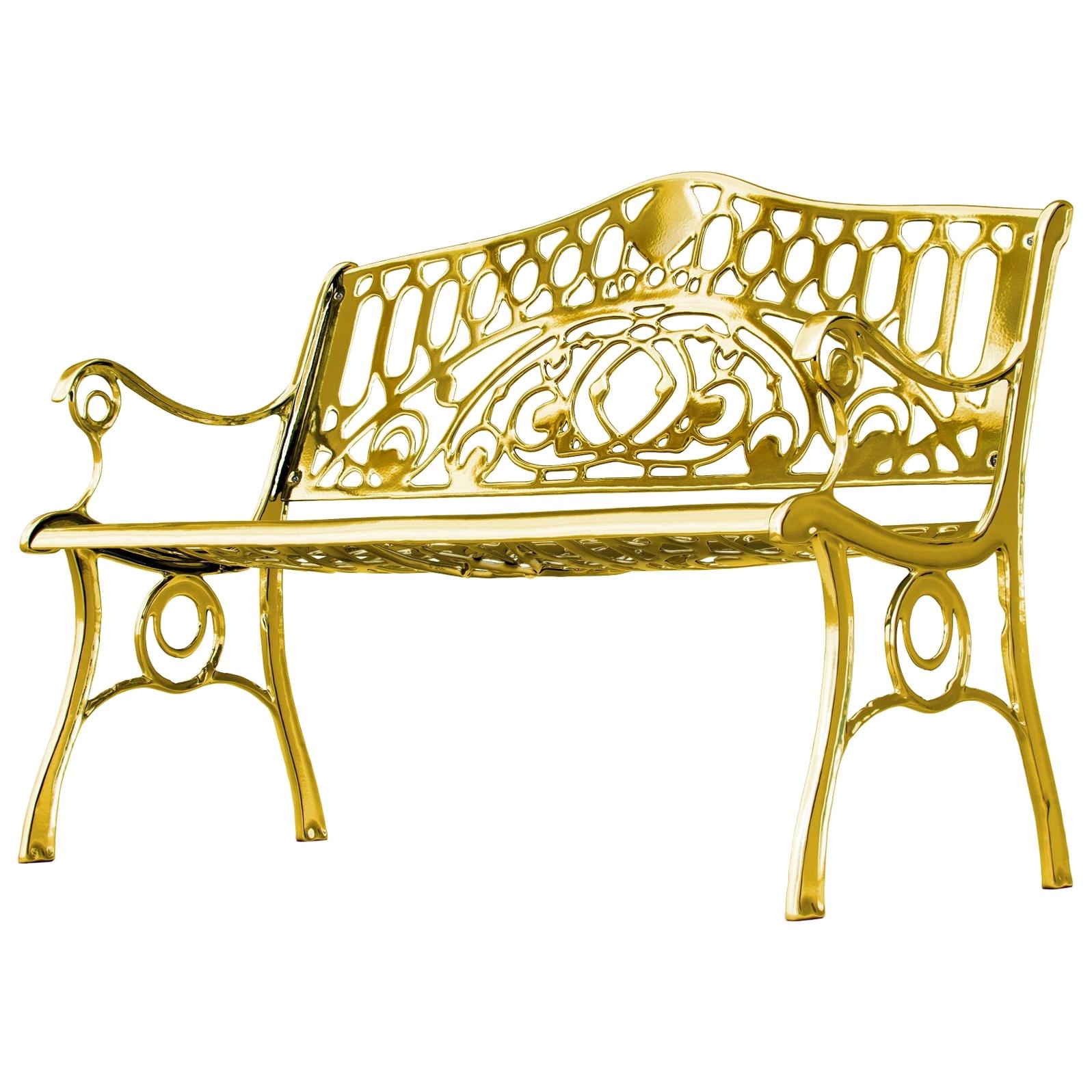 Santa Clara, Outdoor Aluminum Bench with Gold Finish, Made in Italy For Sale