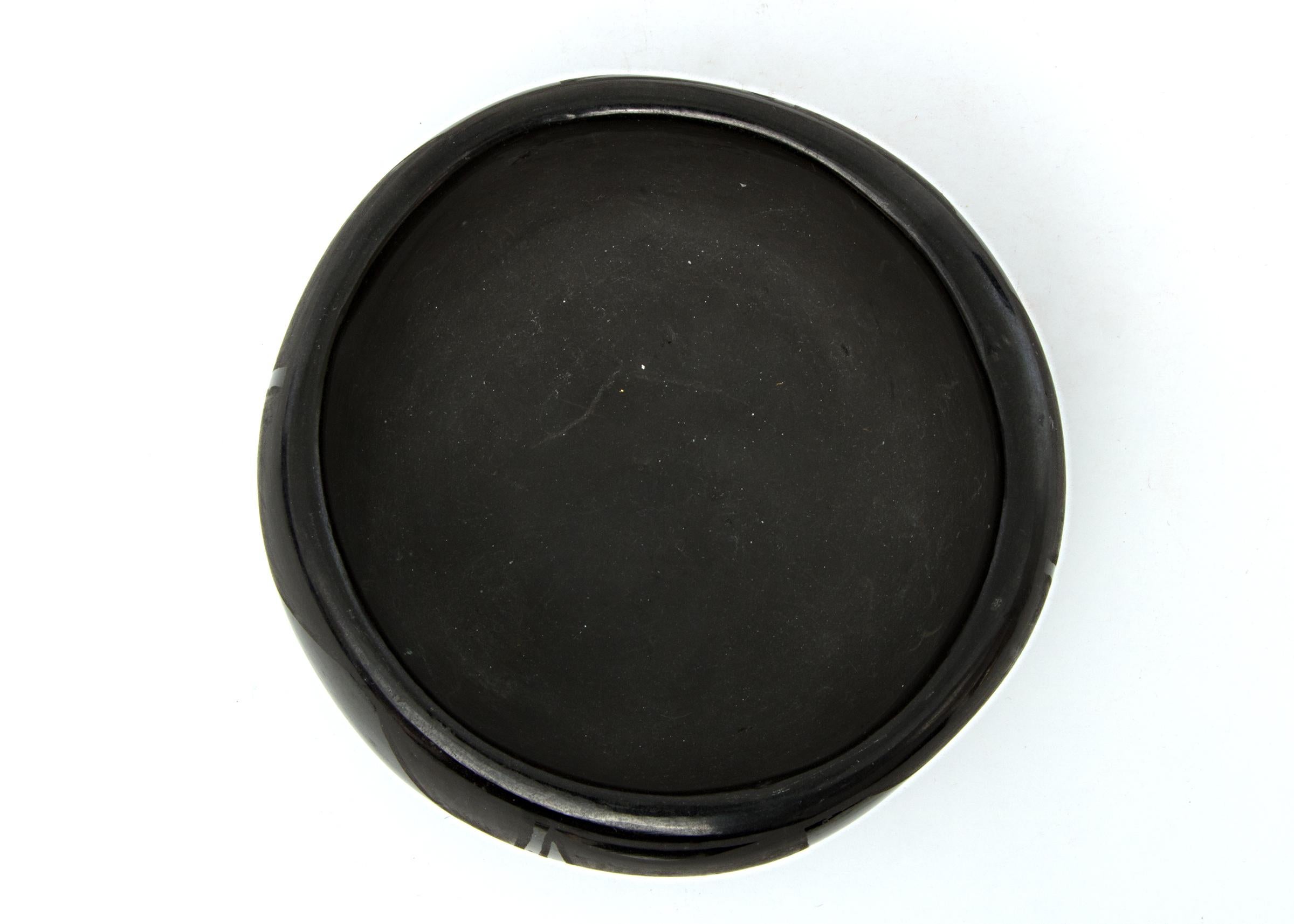 Native American Santa Clara Pueblo Black on Black Earthenware, Geometric Designs, 20th Century For Sale