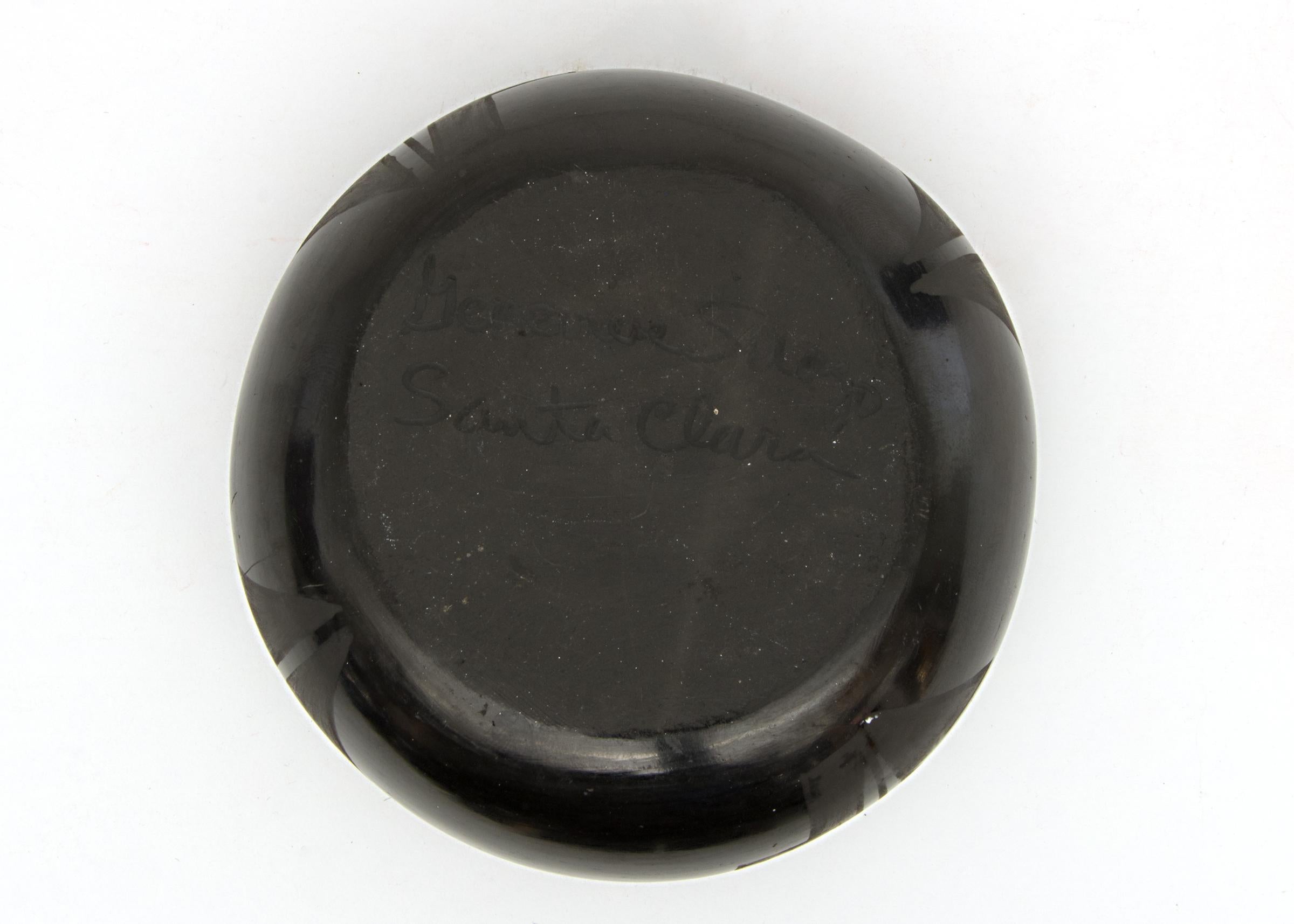 American Santa Clara Pueblo Black on Black Earthenware, Geometric Designs, 20th Century For Sale