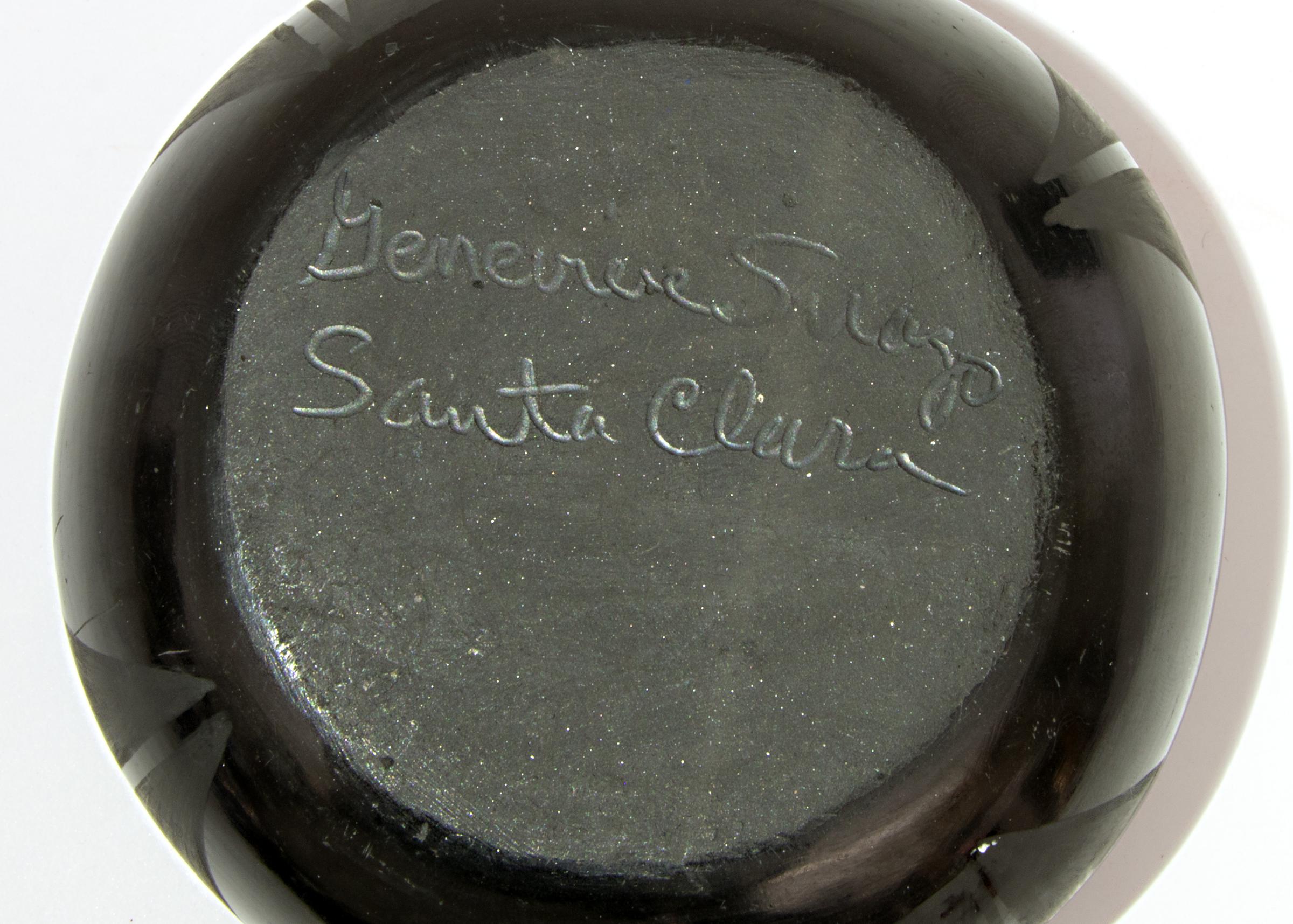 Santa Clara Pueblo Black on Black Earthenware, Geometric Designs, 20th Century In Good Condition For Sale In Denver, CO