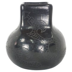 Vintage Santa Clara Pueblo Blackware Pottery Ananyu 'Snake' Vase/Jar
