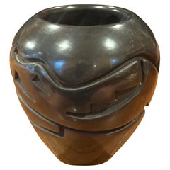 Santa Clara Pueblo Geometric Black Ware Vase by Vickie Martinez