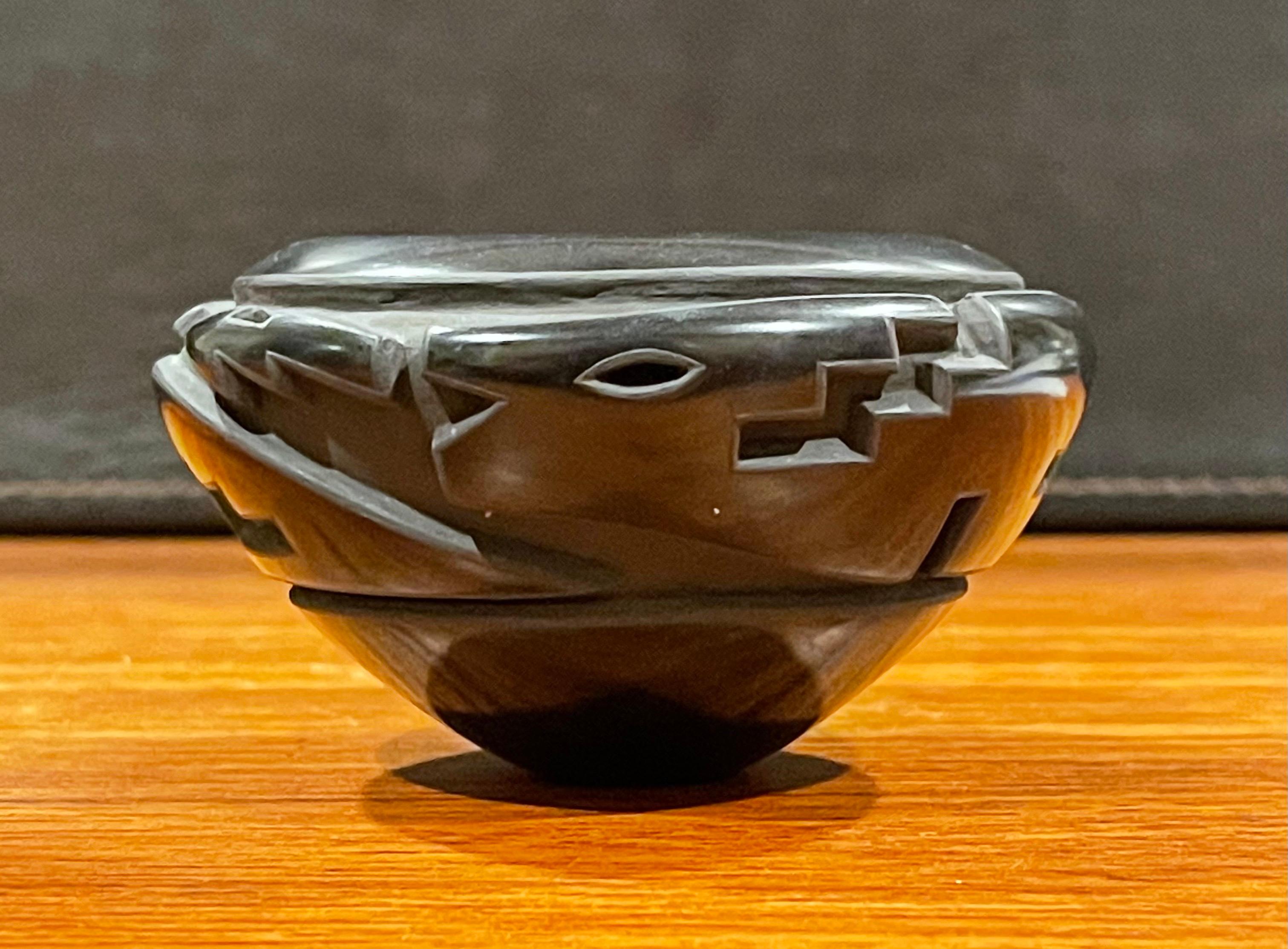 Pottery Santa Clara Pueblo Geometric Blackware Vase by Orville & Effie Garcia For Sale