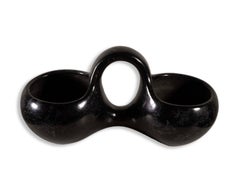 Santa Clara Pueblo Legoria Tafoya Signed Blackware Handled Double Bowl 1960s
