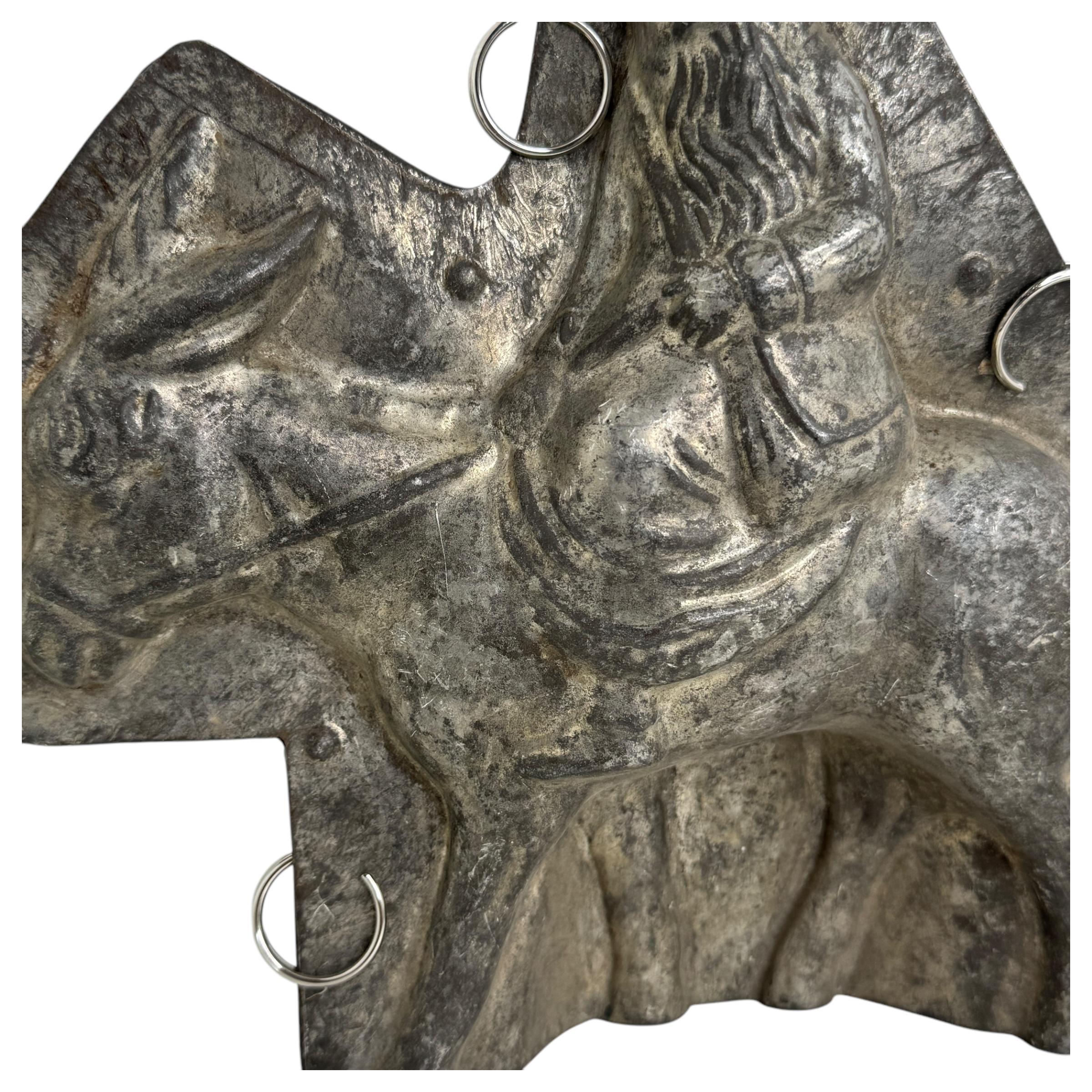 Folk Art Santa Claus Belsnickle on Donkey Mule Chocolate Mold Antique 1900s Germany For Sale