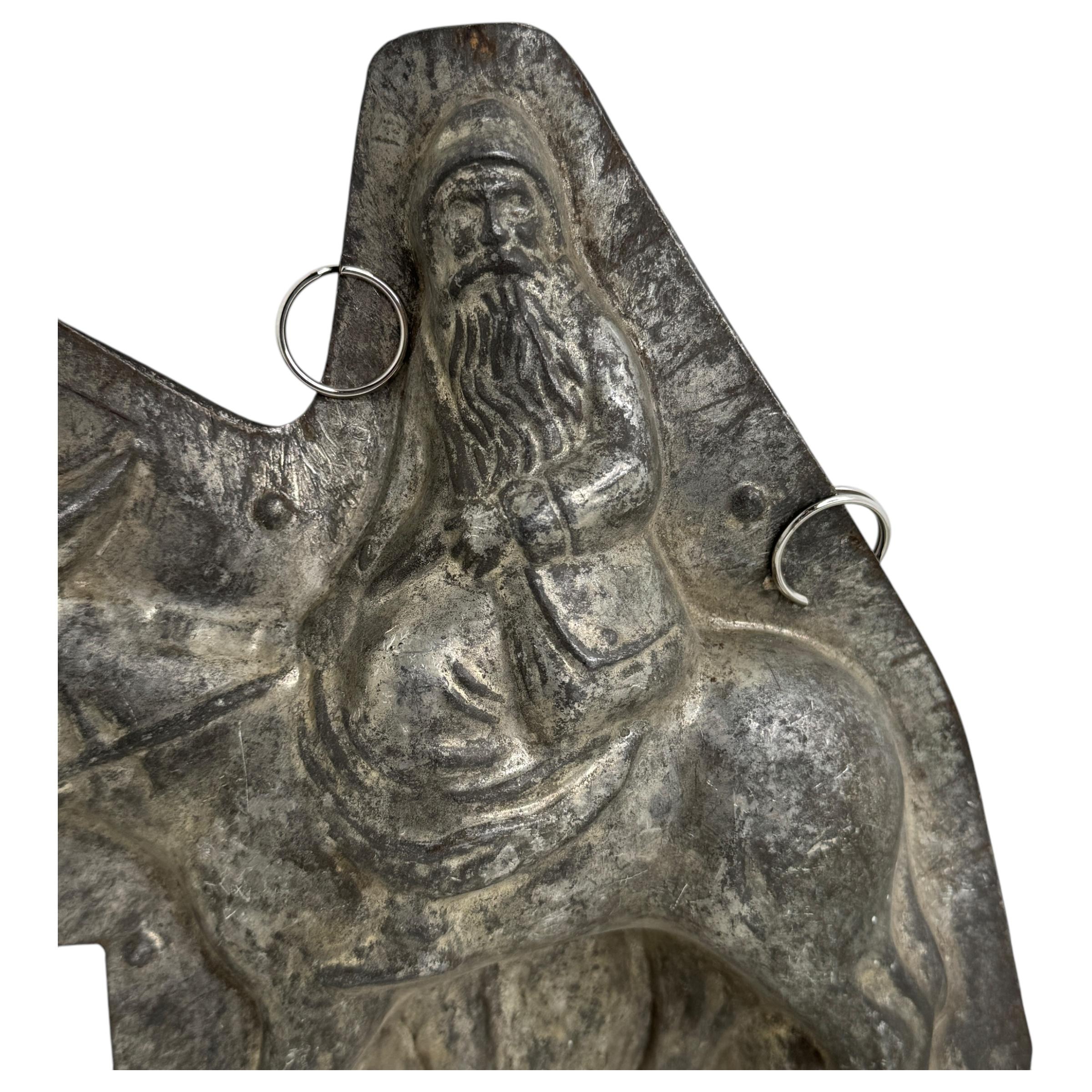 Santa Claus Belsnickle on Donkey Mule Chocolate Mold Antique 1900s Germany In Good Condition For Sale In Nuernberg, DE
