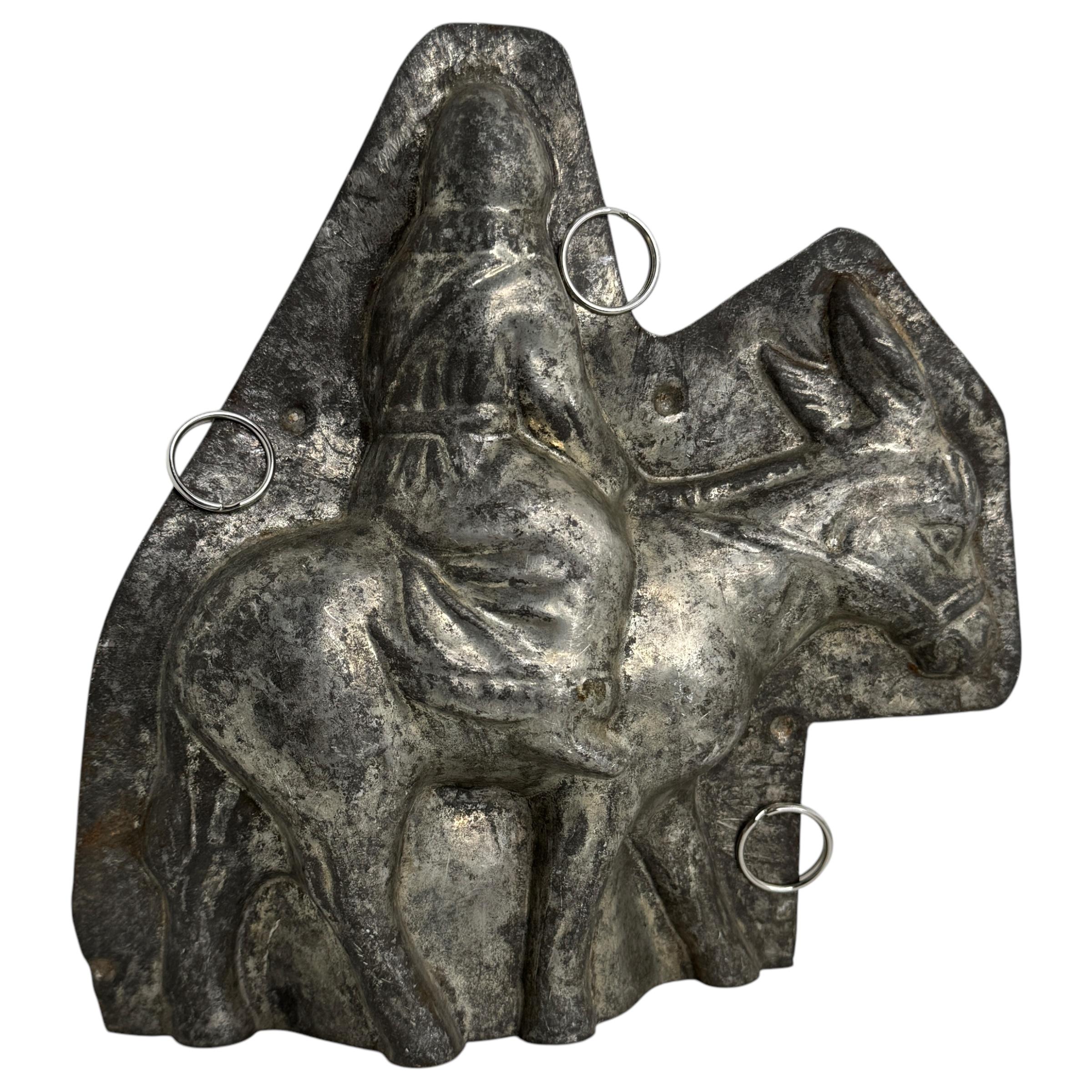 Santa Claus Belsnickle on Donkey Mule Chocolate Mold Antique 1900s Germany For Sale 1