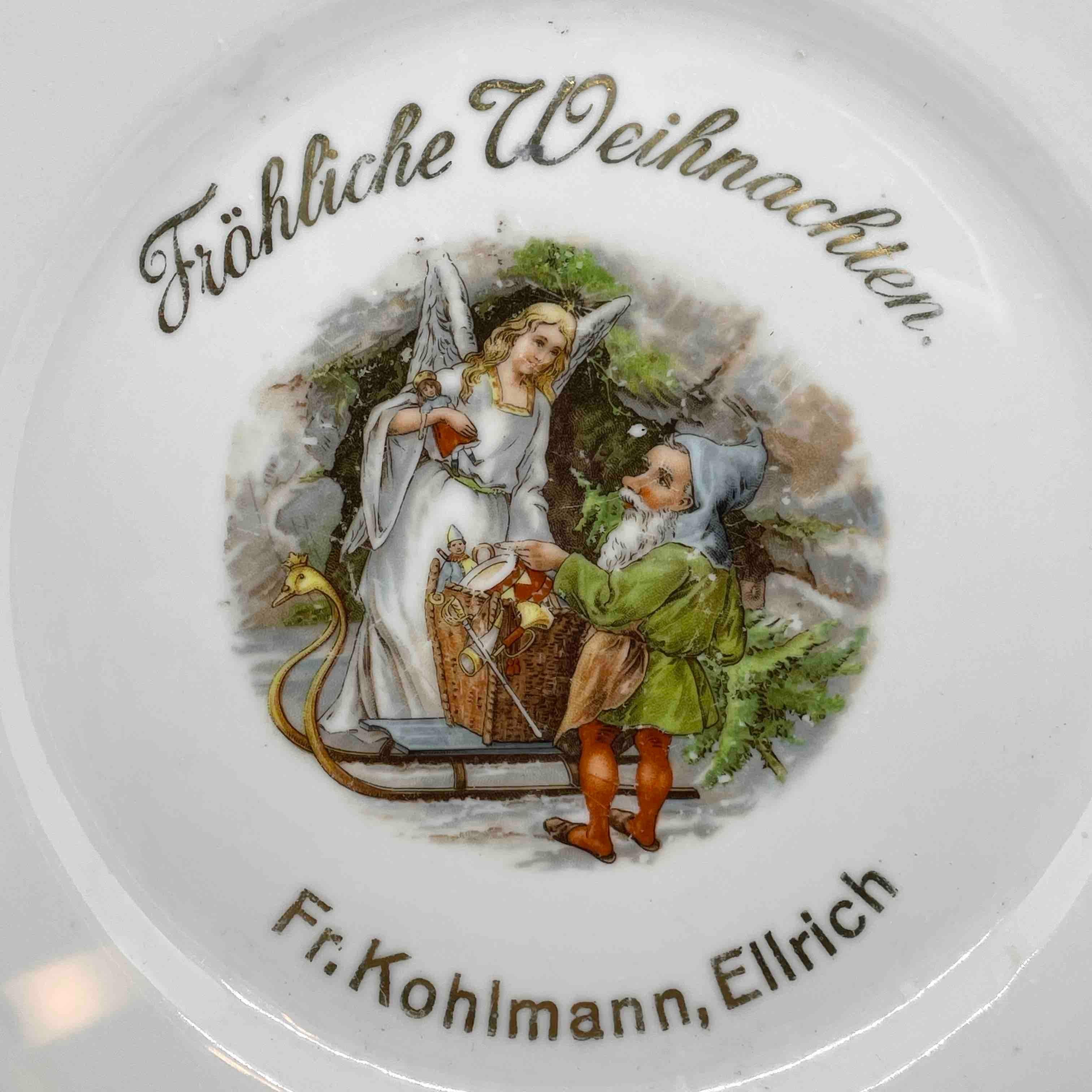 Weihnachts Weihnachtsstern- Cookies-Teller mit Gnome- und Engelmotiv, antik, Deutsch (Volkskunst) im Angebot
