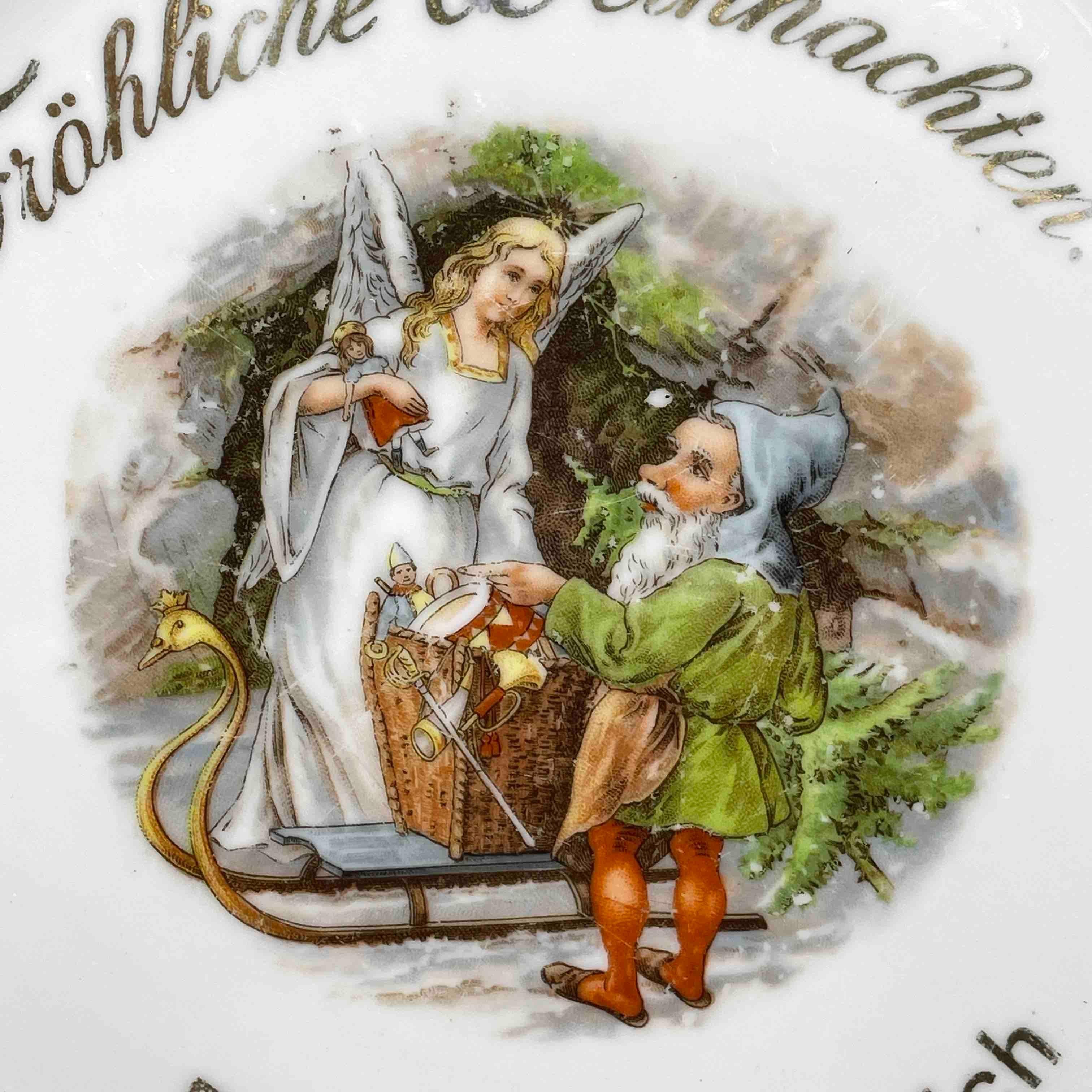 Weihnachts Weihnachtsstern- Cookies-Teller mit Gnome- und Engelmotiv, antik, Deutsch im Zustand „Gut“ im Angebot in Nuernberg, DE