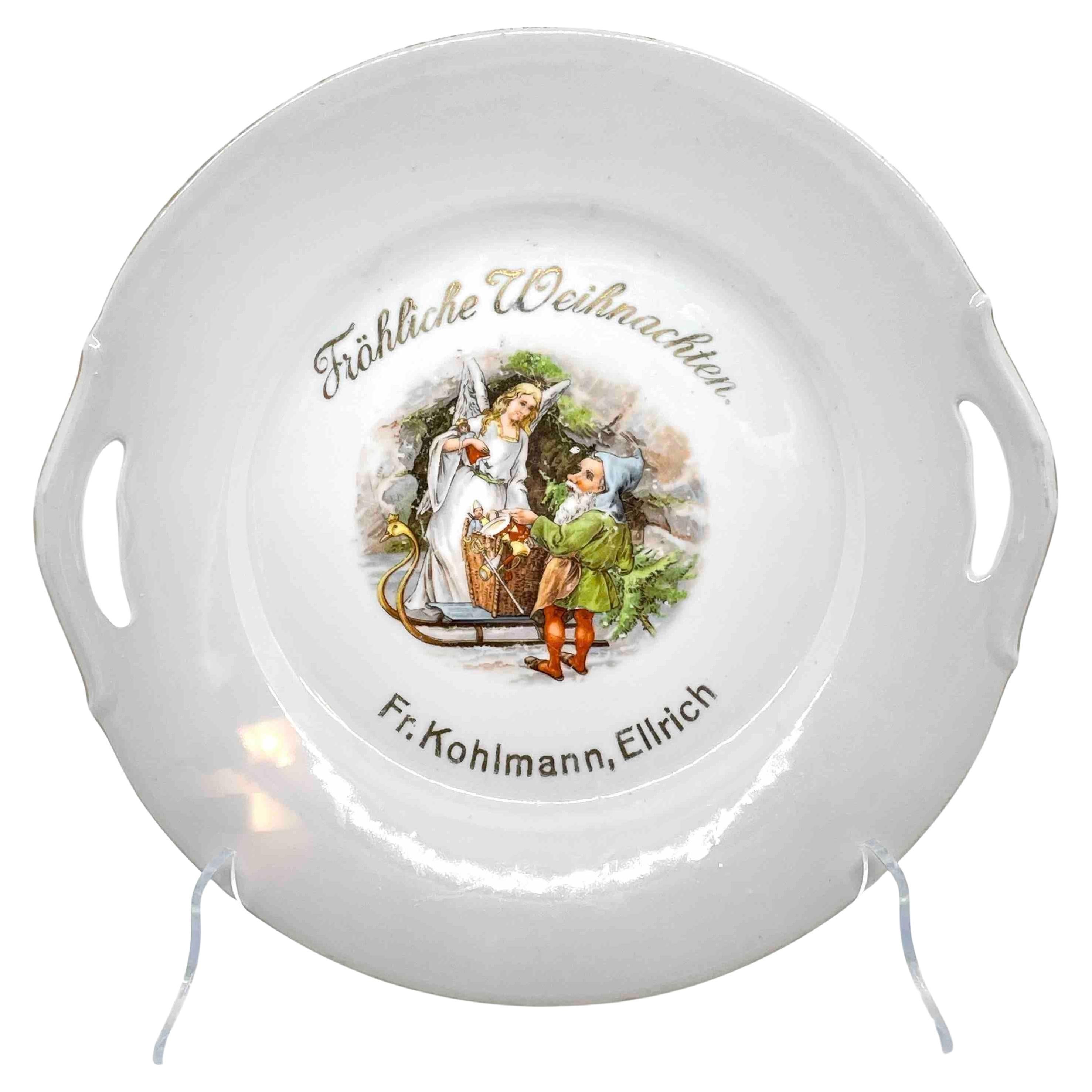 Santa Claus Cookies Christmas Plate with Gnome and Angel Motif, Antique German For Sale