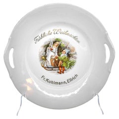Santa Claus Cookies Christmas Plate with Gnome and Angel Motif, Antique German