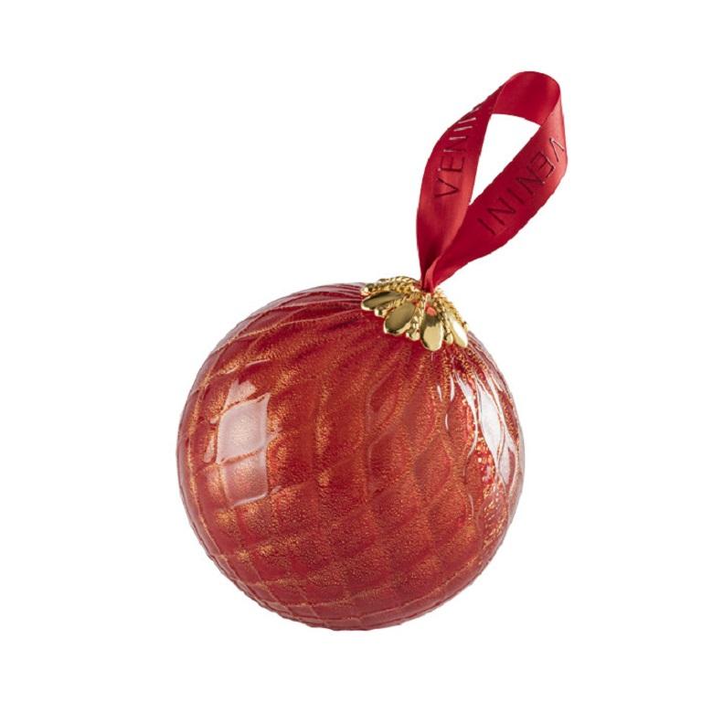 Santa Decoration Ball in Transparent Red Glass with Gold Leaf by Venini For Sale