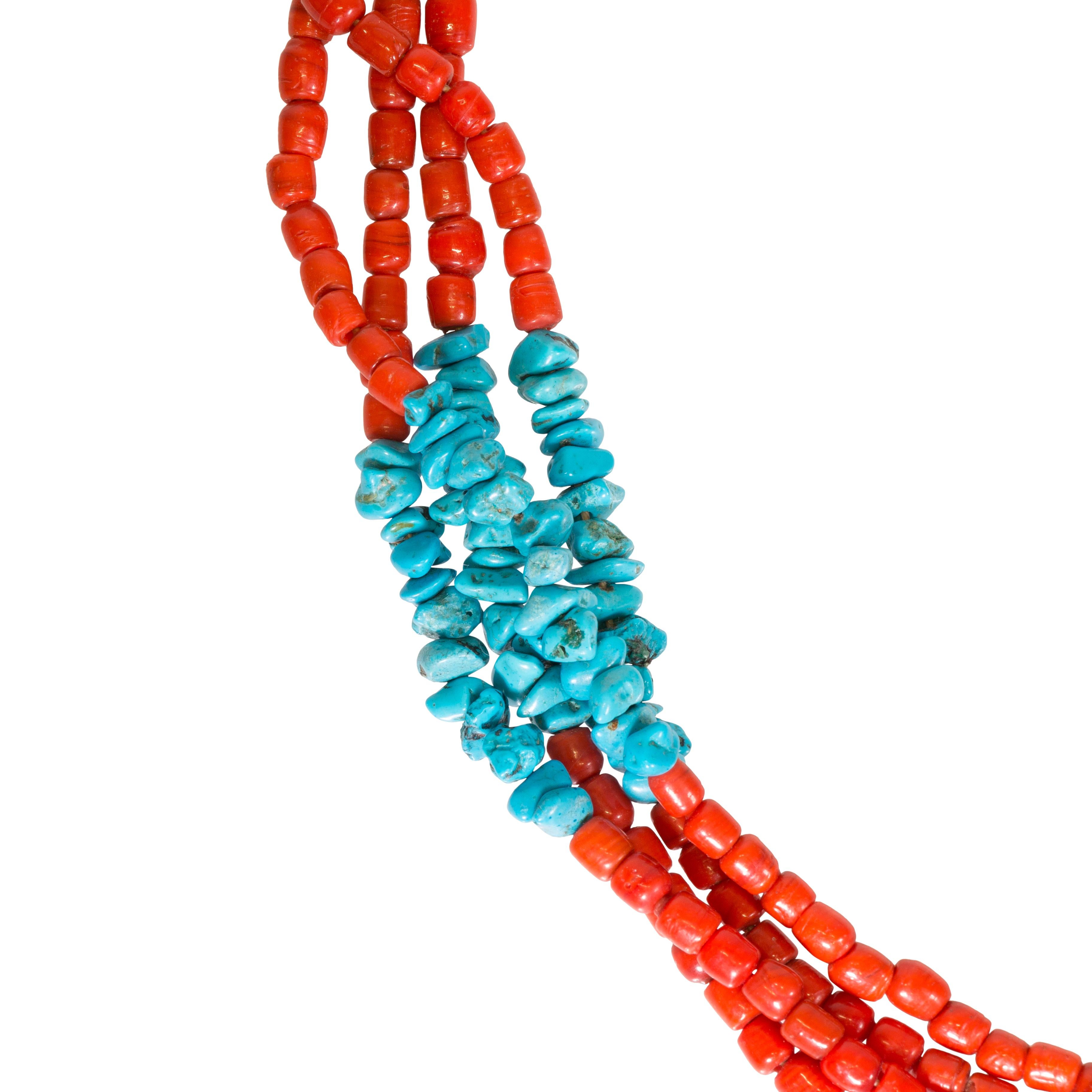 Bead Santa Domingo Coral and Turquoise Necklace For Sale