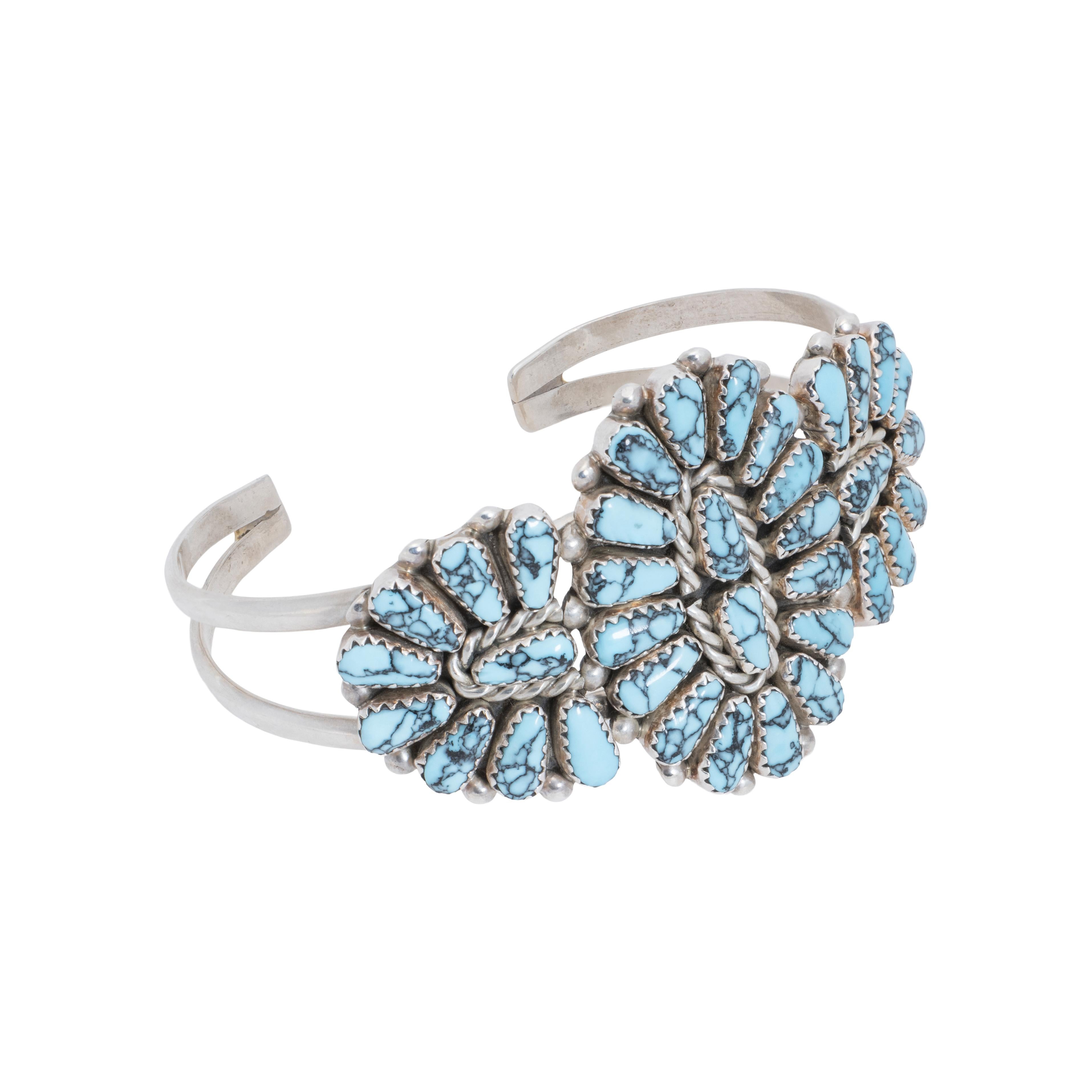 Oval Cut Santa Domingo Turquoise and Sterling Silver Bracelet For Sale