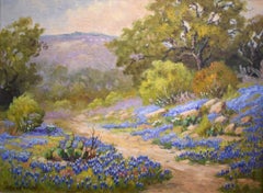 "Bluebonnet Trail"  Texas Hill Country Cactus, Rolling Hills, Oak Trees