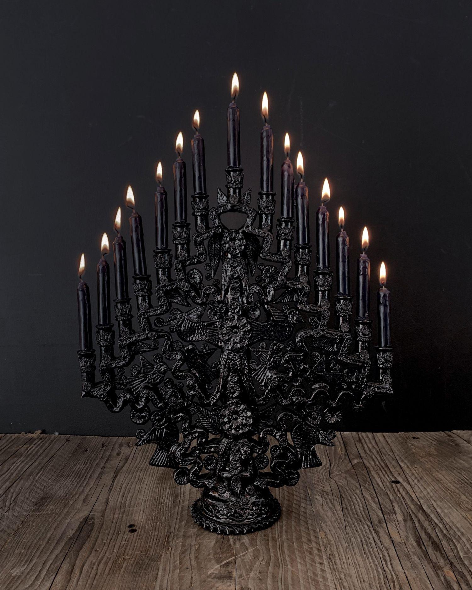 Santa Fe candleholder by Onora
Dimensions: W 62 x H 60 cm
Materials: Clay, glazed pottery

Glazed candelabra crafted in Santa Fe de la Laguna, Michoacán a town near the lake of Pátzcuaro, famous for the Day of the Dead festivities. This candle