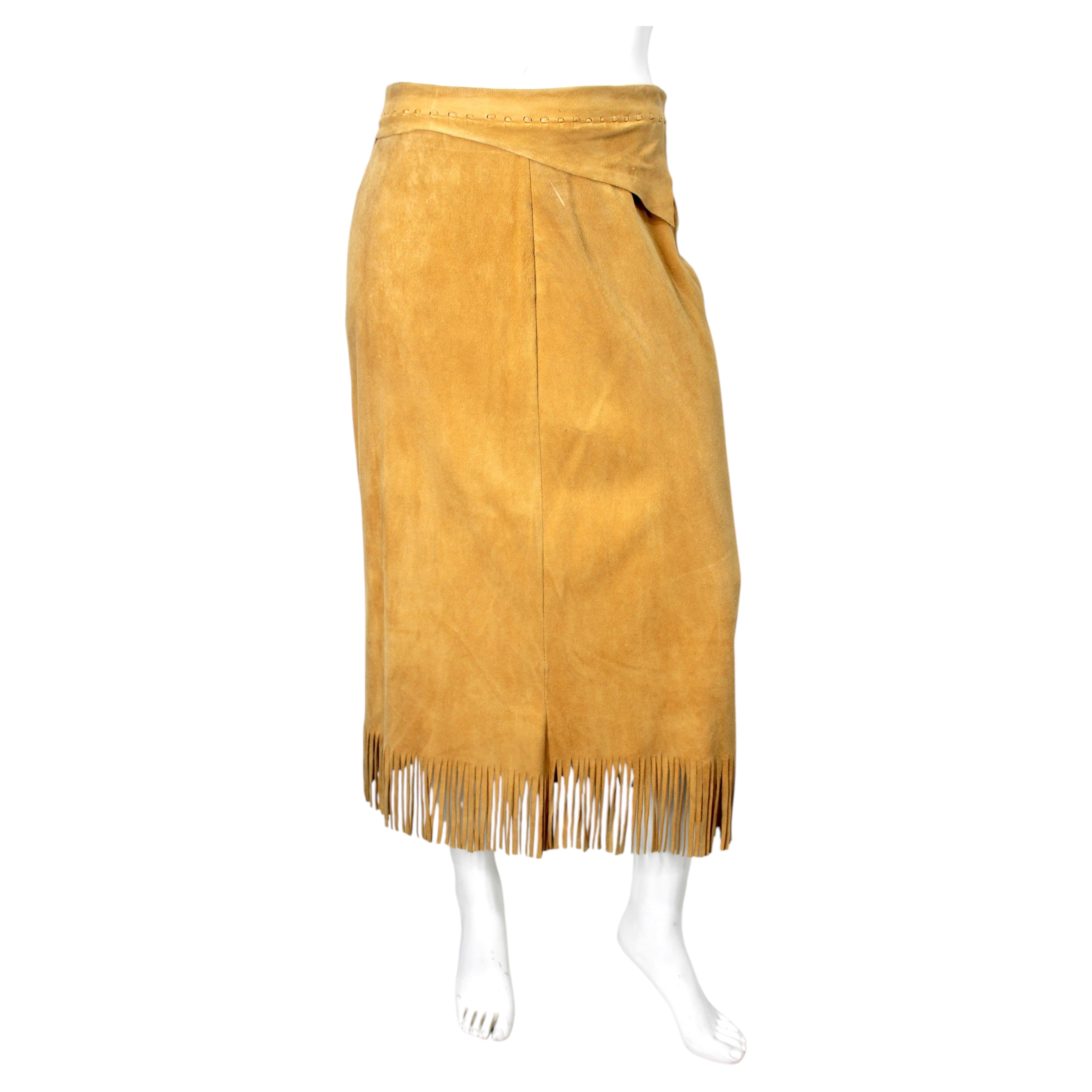 Santa Fe Leather Co. Suede Fringe Lace-Up Vintage Skirt For Sale