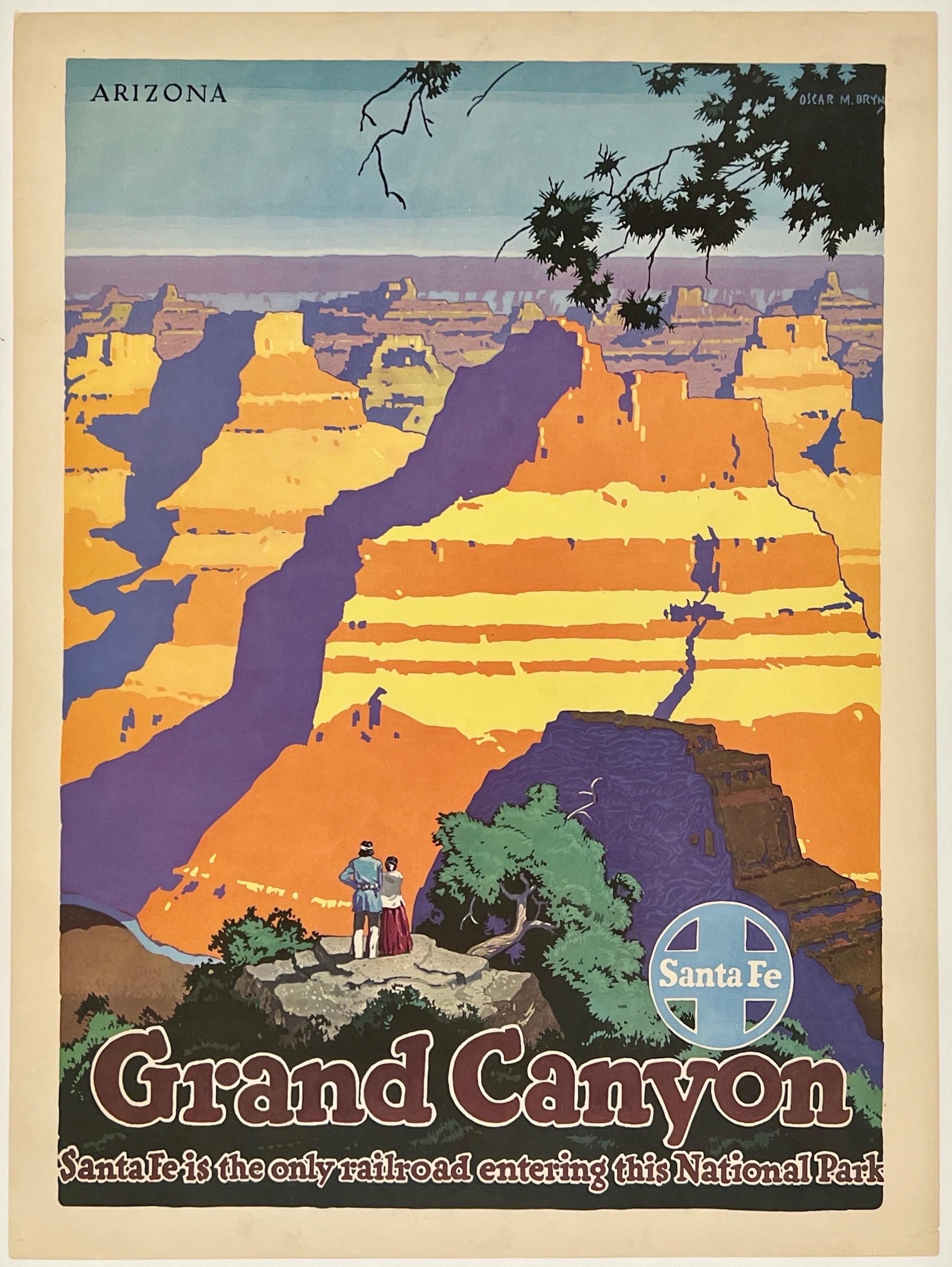 SANTA FE RAILROAD GRAND CANYON Poster di viaggio originale della ferrovia d'epoca